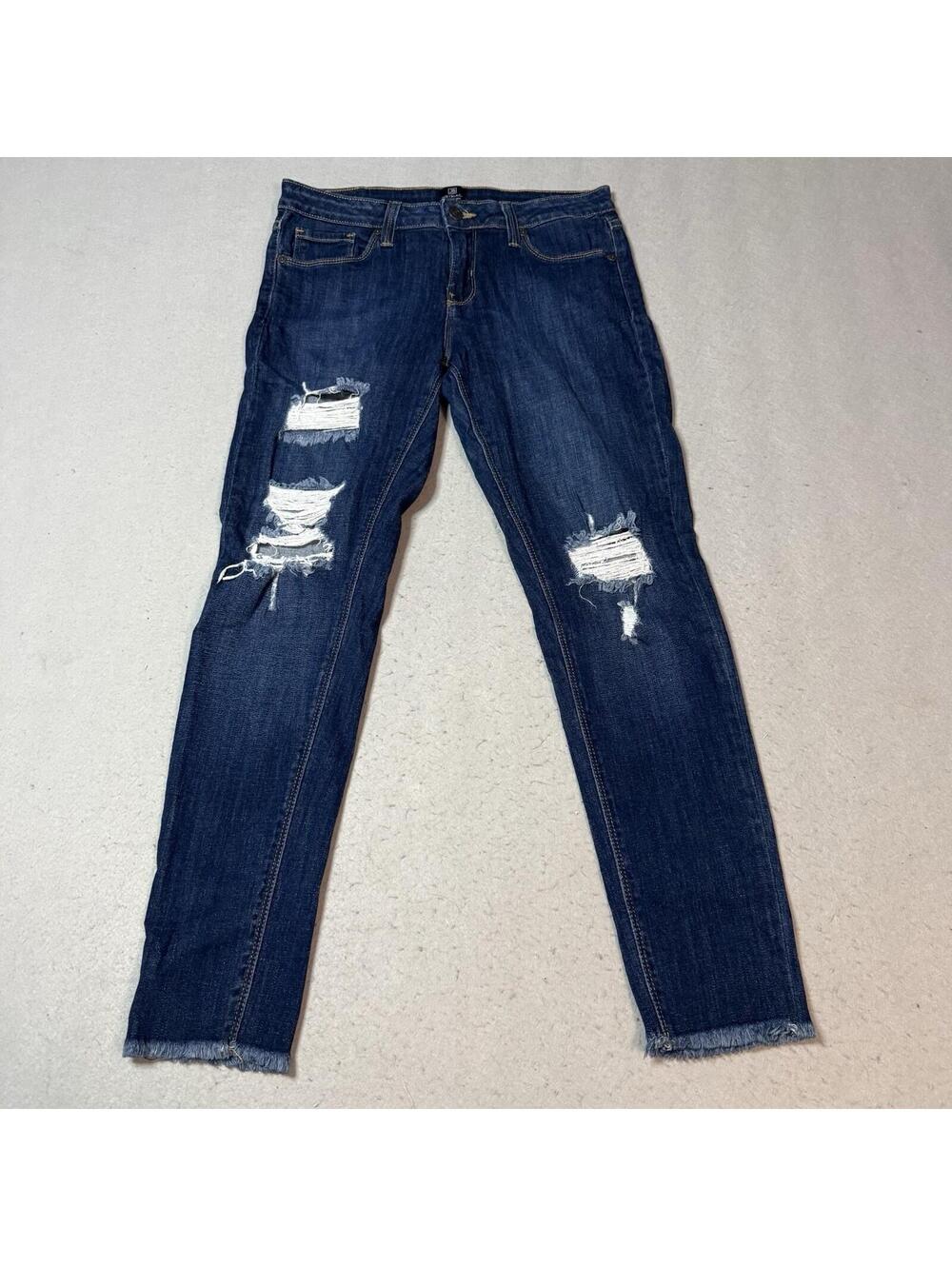 Just Black Women’s Distressed Skinny Jeans Size 29 Dark Wash Raw Hem Stretch USA